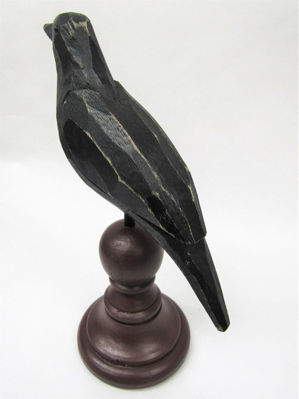 Primitives by Kathy Figurine - Weathered Rustic Crow On Spindle, Burgundy/Black