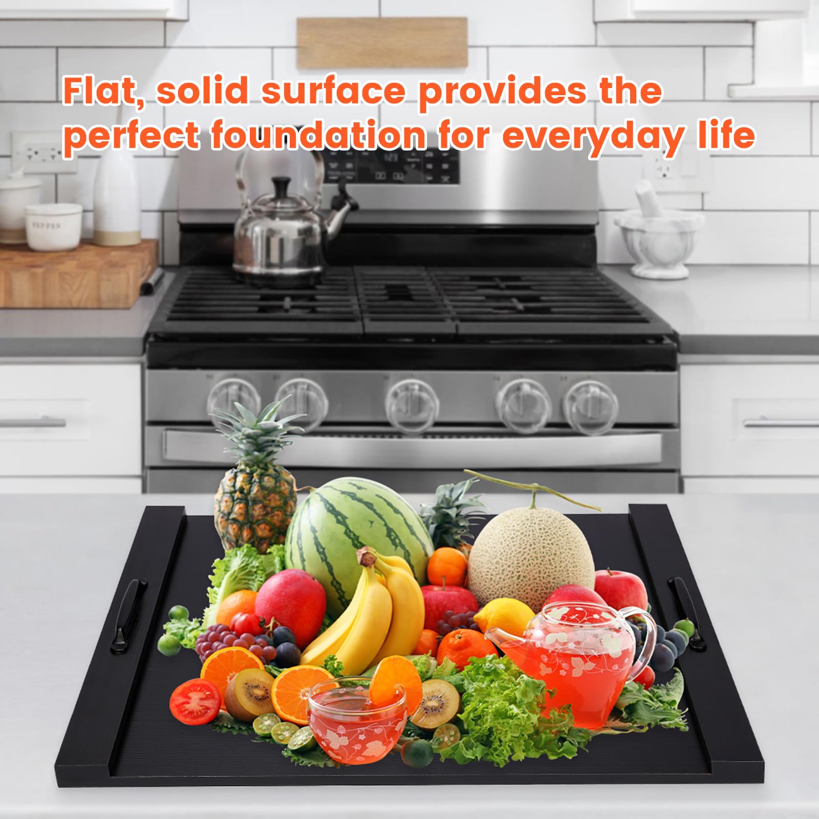 Noodle Board Stove Cover Cutting Board with Handle - Acacia Wood Stove Top Covers Board for Electric/Gas Stove Top, Multiuse Gas Stove Cover Board for Serving Chopping Decorating