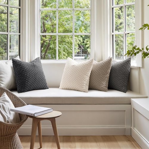MIULEE Decorative Throw Pillow Covers - Soft Corduroy Striped Design | Set of 4, 18x18 Inch, Neutral Grey