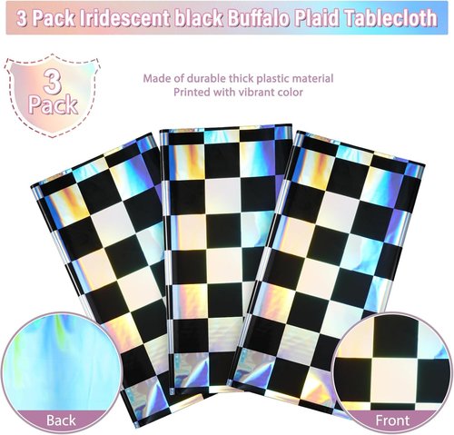 Checkered Plastic Tablecloths by Iridescent | Shiny Disposable Laser Rectangle Covers - 54x108 Inch