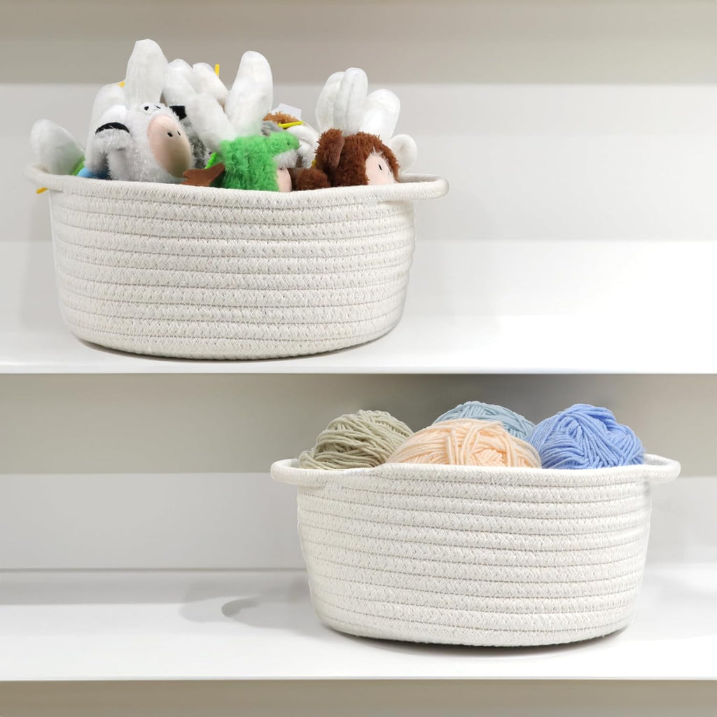 Woven Basket by [Brand Name] - Cute White Storage Solution with Handle | Small Cotton Rope Bin for Nursery