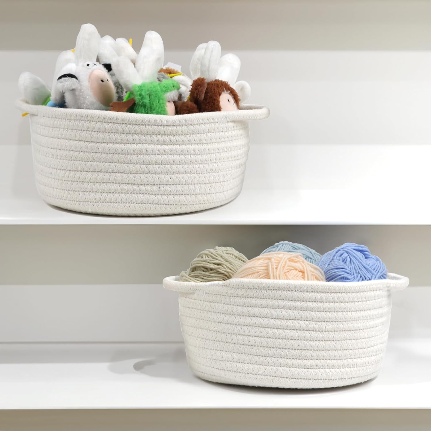 Woven Basket by [Brand Name] - Cute White Storage Solution with Handle | Small Cotton Rope Bin for Nursery