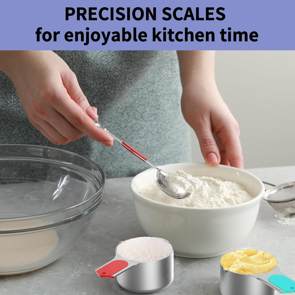Skiennix Magnetic Measuring Cups & Spoons Set - 5 Stainless Steel Cups & 7 Magnetic Spoons for Accurate Measurements