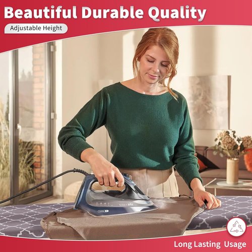 Full Size Ironing Board - 57” L x 15” W | Sturdy & Adjustable with Heat Resistant Cover - Black Gray
