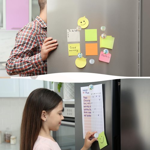 Honeydak 121 Pcs Fridge Glass DIY Magnets Making Kit Include 1.34-1.5inch Paper Punches Large Ferrite Magnets Maker with Clear Glass Cabochons for Craft DIY Refrigerator Magnet Office(Round)