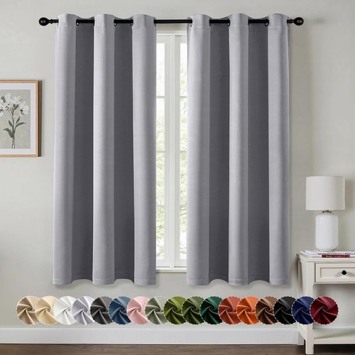 MIULEE Light Grey Blackout Curtains - Thermal Insulated Room Darkening Drapes | 63 Inches Long, 2 Panels