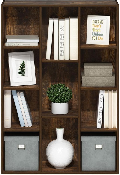 Furinno LUDER 11-Cube Bookshelf - Reversible Design, Easy Assembly | Amber Pine, 9.4 x 29.1 x 41.7 Inches