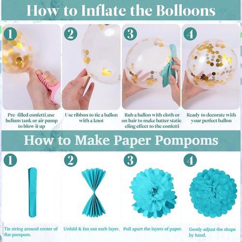 Teal Turquoise Blue and Gold Birthday Party Decorations for Women Girls with Happy Birthday Banner,Star Foil Balloons,Fringe Curtain,Circle Dots Garland,Blue Gold Latex Balloons