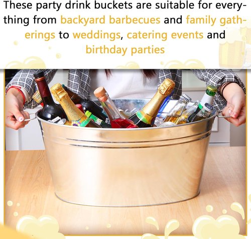 2 Pcs 6.3 Gallon Galvanized Beverage Tubs Large Drink Buckets for Parties Insulated Metal Ice Bucket with Handles Rustic Storage Container for Parties Beer Drinks, Silver