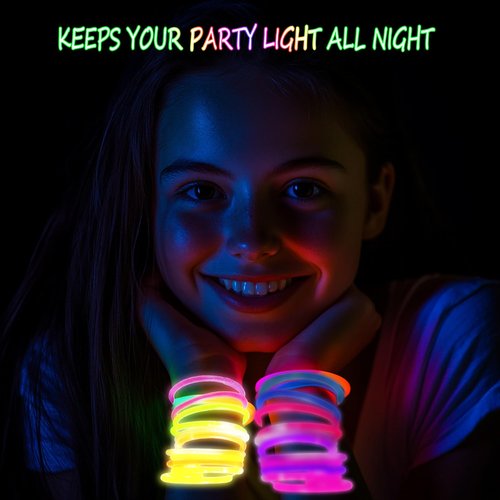 JSronms 300 Ultra Glow sticks bulk party pack，8" Neon Glowsticks Easter Party Favors，Glow sticks for kids，Halloween Glow in the Dark Party Supplies Pack、With Bracelets and Necklaces