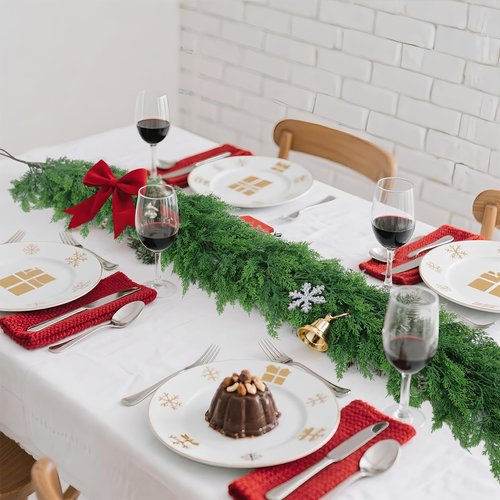 Rowfad 6 Ft Christmas Cedar Pine Garlands, Artificial Cedar Garland, Realistic Green Artificial Greenery Garland for Table, Mantle, Wall, Indoor, Outdoor Christmas Decorations (1, 6 FT)