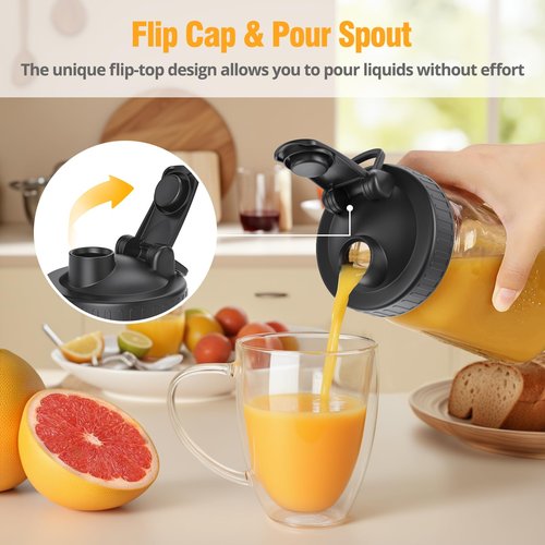 4 Pack Leak Proof Seal Mason Jar Lids, Pour Spout Lids for Ball Wide Mouth Mason Jars, Airtight Canning Jar Flip Top Lid for Drinking, Salad, Dressing Pouring