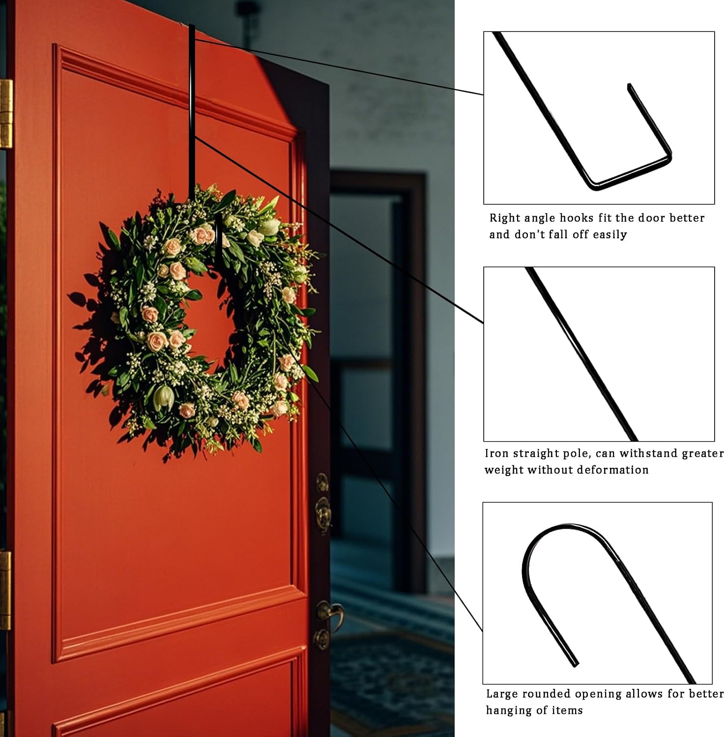 12" Wreath Hangers by [Brand Name] - Non-Scratch Over The Door Hooks for Holiday Decor | 2 Pack