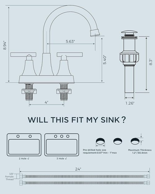 FORIOUS Matte Black Bathroom Faucet - 360° Spout with Pop-Up Drain | 4-Inch Centerset, Two Handles