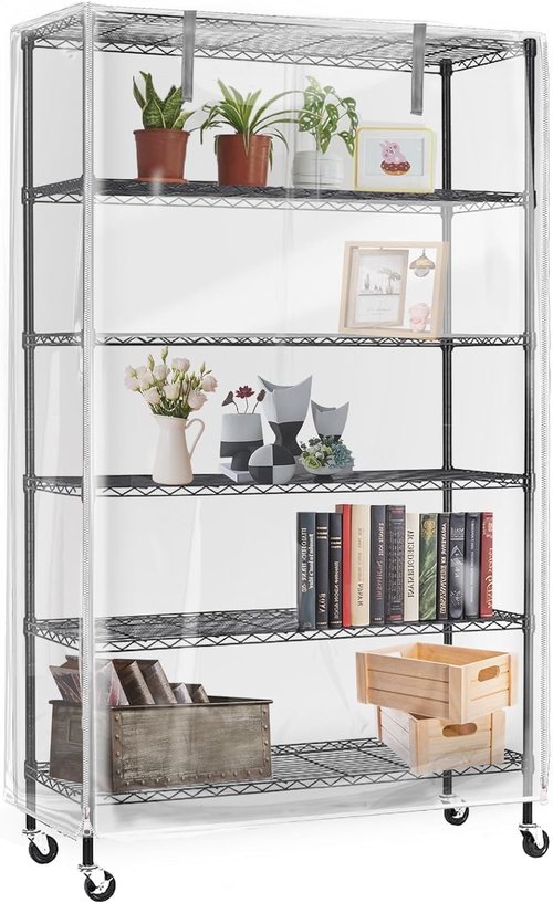 IndigoTempest9 Clear PVC Shelf Cover – Fully Visible Waterproof Wire Rack Protector with Zipper, 36" W x 18" D x 72" H, Cover Only