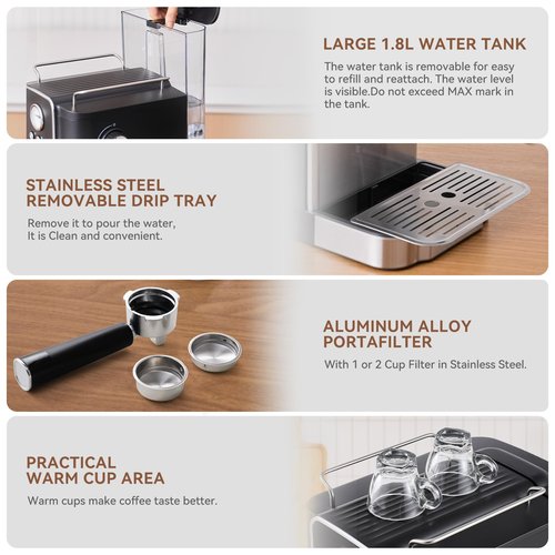 Olayks Espresso Machine 20 Bar, Professtional Espresso Coffee Maker with Milk Frother Steam Wand for Latte, Cappuccino, Espresso Maker with 1.8L Removable Water Tank, Gift for Dad or Mom