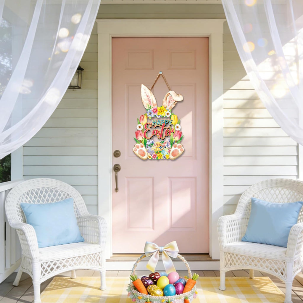 Regine Switzerland Easter Wreath - Charming Rabbit & Flower Design for Front Door Decor | Spring Welcome Sign