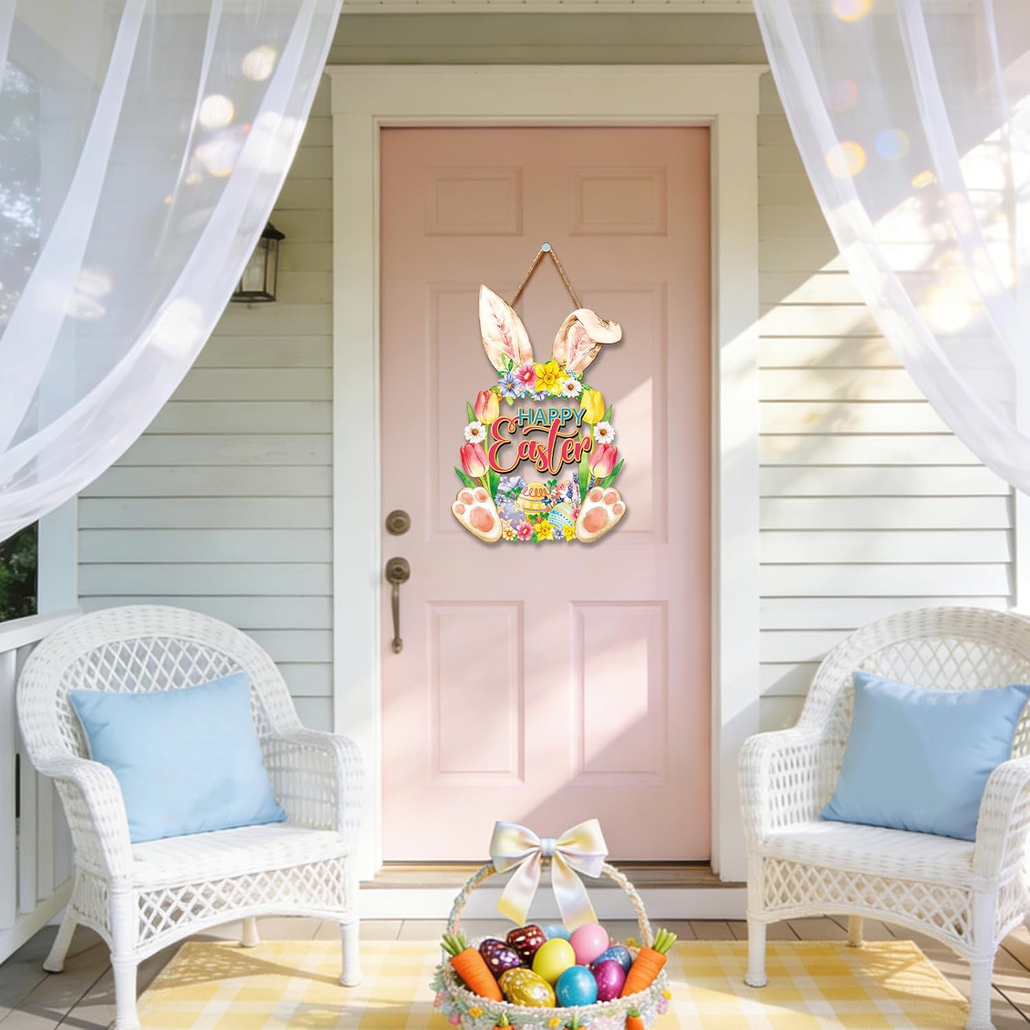 Regine Switzerland Easter Wreath - Charming Rabbit & Flower Design for Front Door Decor | Spring Welcome Sign