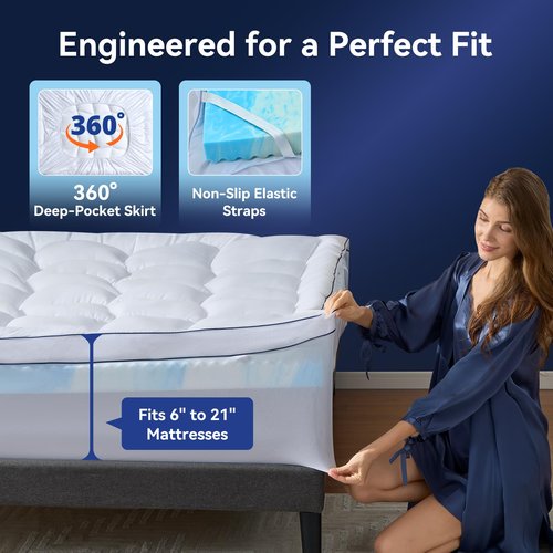 NicePlus Queen Size Dual Layer 4 Inch Memory Foam Mattress Topper, 2 Inch Fluffy Soft Pillow Top Mattress Pad Cover and 2 Inch Gel Memory Foam for Back Pain Relief, Breathable, Cooling