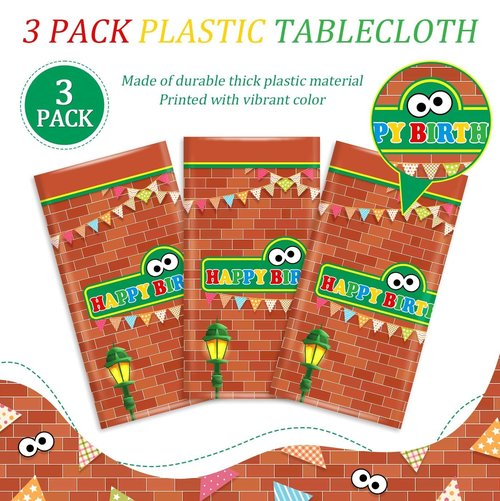 Tewess 3 Pieces Red Brick Wall Street Disposable Tablecloths Cartoon Street Happy Birthday Waterproof 54x108IN Table Covers for Kids Boys Birthday Party Decorations