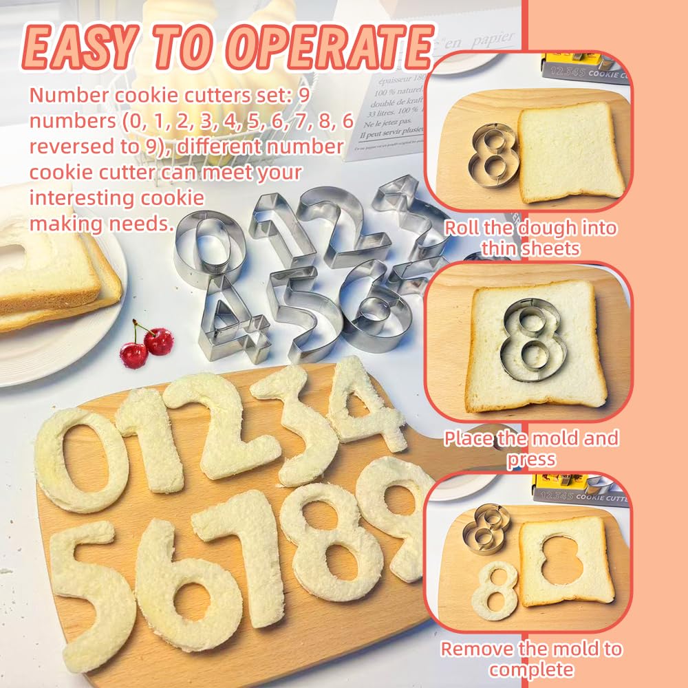 0-9 Number Cookie Cutters Set 3 Inch, 9PCS Stainless Steel Metal Number Cutters for Birthday Cake,Cake Topper,Baking Decorating,Fondant,Digit cookie cutters