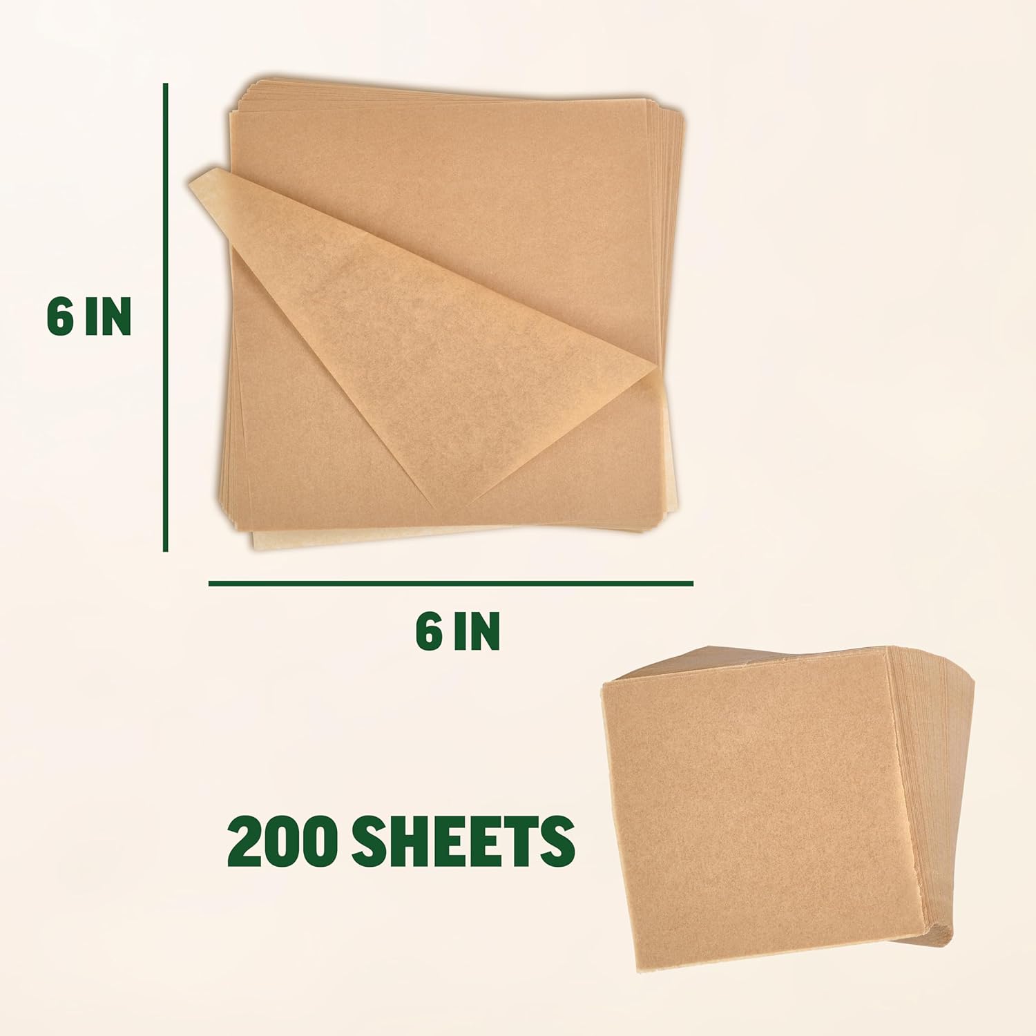 Zenlogy Parchment Paper Squares - Unbleached, Non-Stick, Pre-Cut 6x6 Sheets (200 Count) for Baking & Crafting