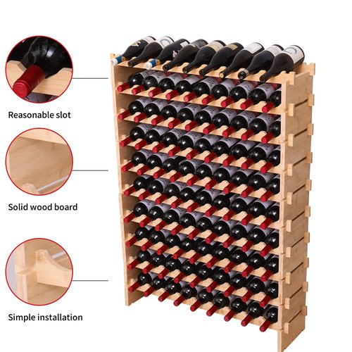 fcxagy Wine Rack Bamboo Wood Stackable Storage Freestanding Wooden Wine Rack Wine Cooler 72 Bottle and 90 Bottle (90 Bottle)