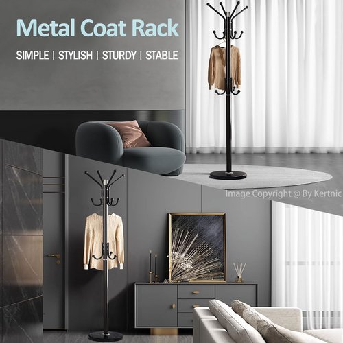 Kertnic Modern Coat Rack Freestanding with Natural Marble Base & Sturdy Metal Frame, 11 Hooks Hall Tree for Jackets, Hats, Bags, Entryway Organizer for Bedroom, Living Room, Closet (11 hooks-Black)