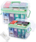 Skiennix Medicine Organizer Storage Box - 2 Pack Clear Portable Pill Splitter & First Aid Kit