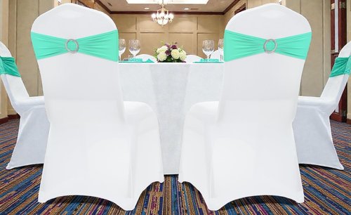 MDS-MEGADECORSUPPLY Chair Sashes - 100pcs Sea Green Spandex Stretch Covers with Buckle Slider | Washable, Fits 35-50CM Chair Backs