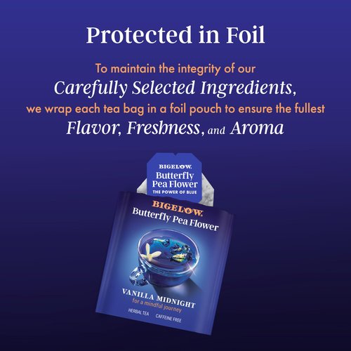 Bigelow Tea Vanilla Midnight Butterfly Pea Flower, Caffeine Free (Pack of 6), 108 Total Tea Bags