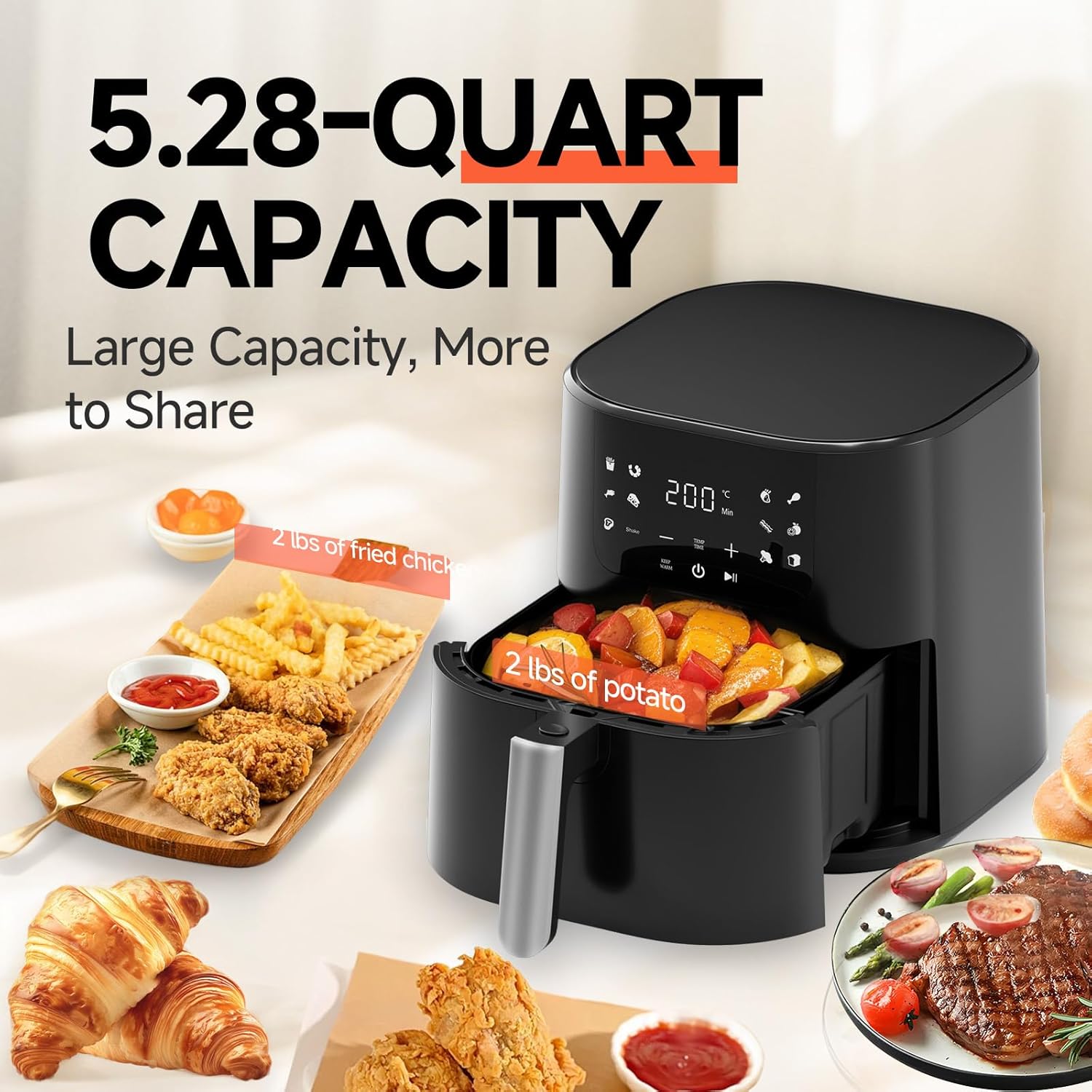 QIDO Air Fryer - 8-in-1 Multi-Cooker with 5 QT Capacity & Precision Heating | Dark Black Finish