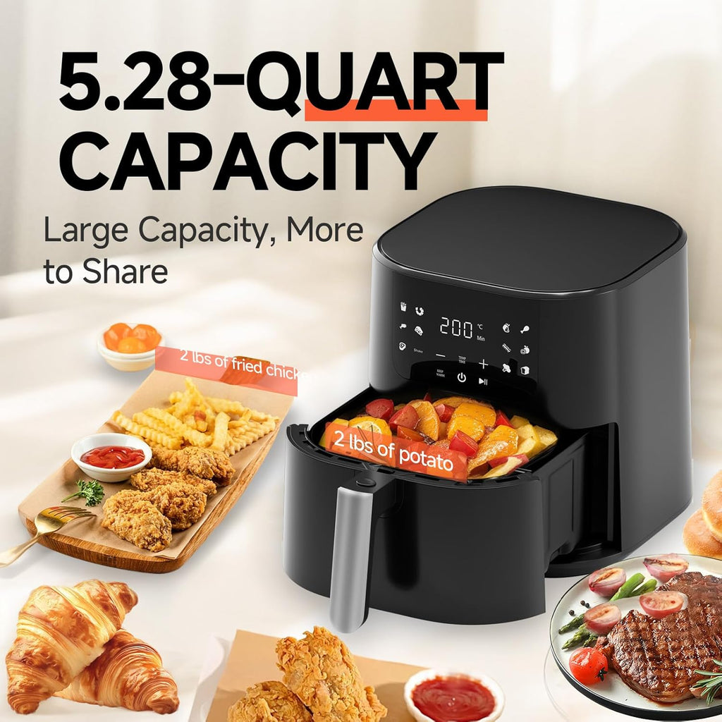 QIDO Air Fryer - 5 QT Compact Airfryer with Touchscreen Controls & Nonstick Basket - Black