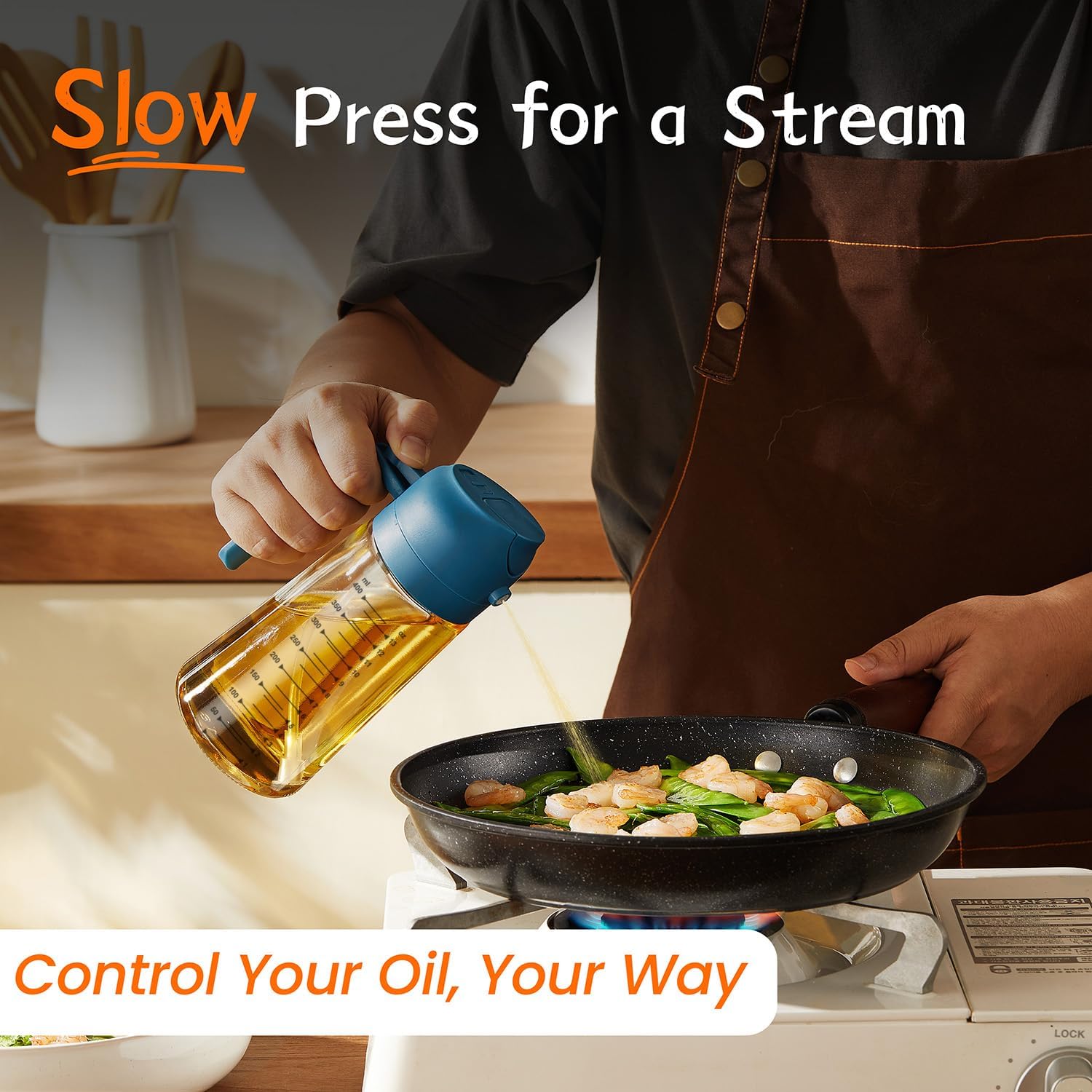 TrendPlain 16oz Glass Olive Oil Sprayer - 2-in-1 Dispenser for Cooking, BBQ & Salad - Black & Navy