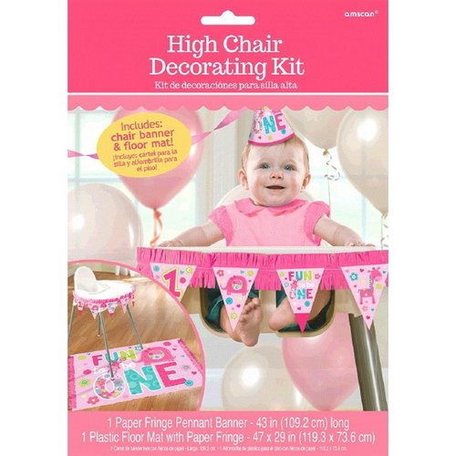 Amscan One Wild Girl 1st Birthday Party High Chair Decorating Kit, Pink, Plastic, Pack of 2