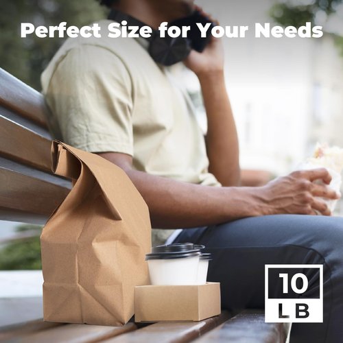 Fit Meal Prep 200 Pack 10 lb Brown Paper Lunch Bags, 13.2 x 6.3 x 4" Premium Kraft Paper Bags Bulk for Small Business, Recyclable Paper Snack Sacks, Durable Grocery Bag for Food Storage, Packing