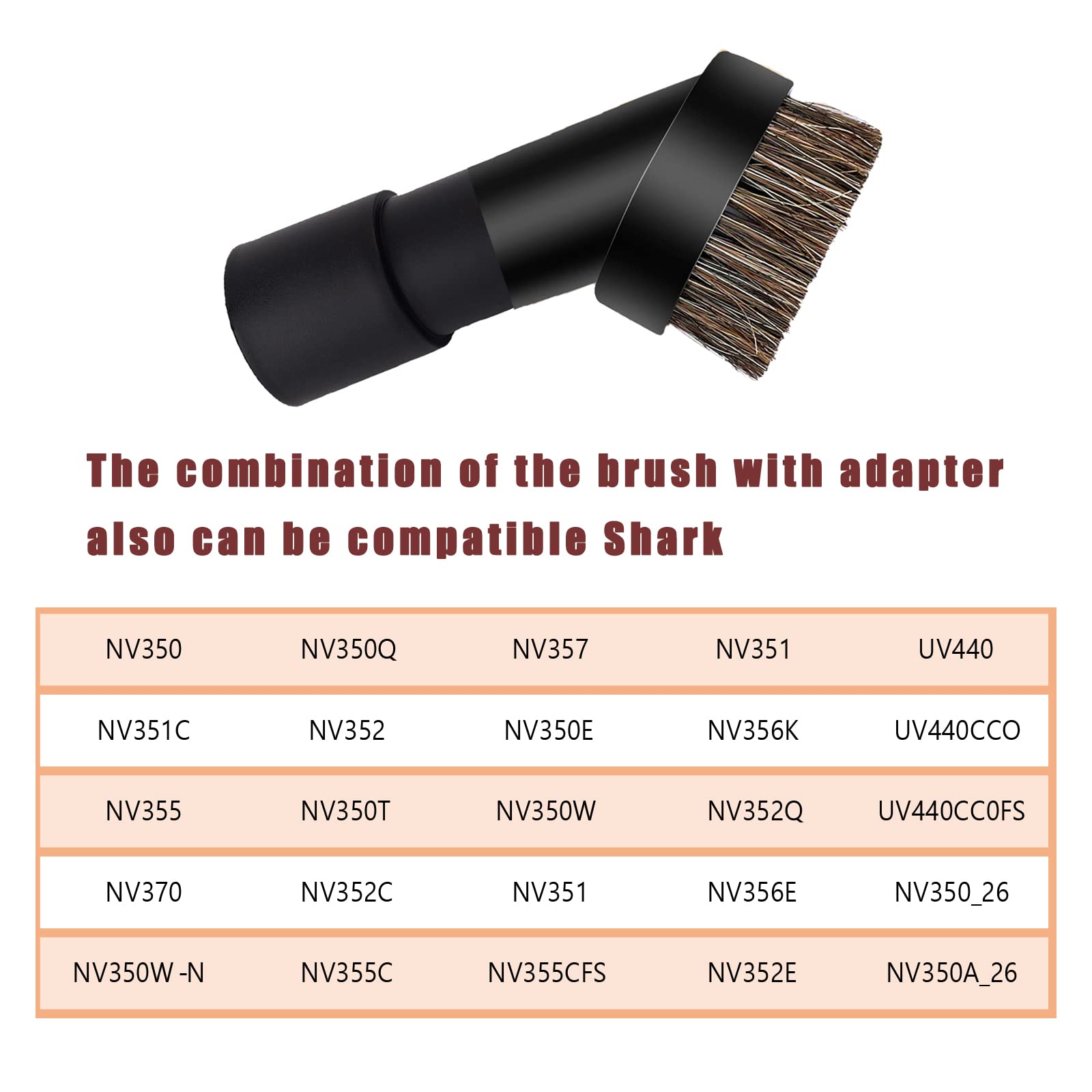 Round Dust Brush 25mm Soft Horse Hair 1.25” Vacuum Attachment Replacement with 1-1/4" to 1-3/8 Horse Adapter
