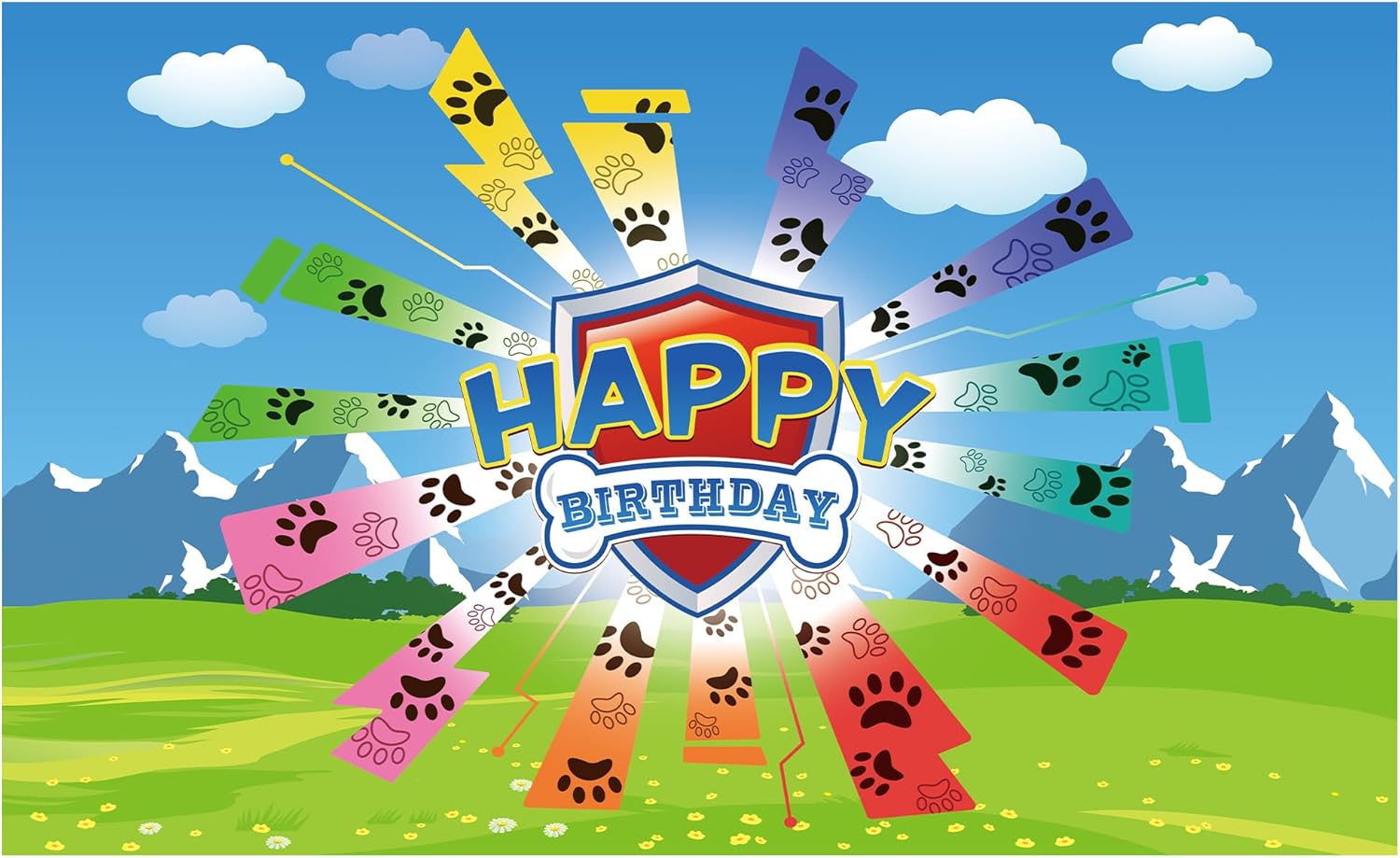 Skiennix Dog Paw Birthday Banner - Giant 70.8x43.3 Inch Decoration for Baby & Kids Parties
