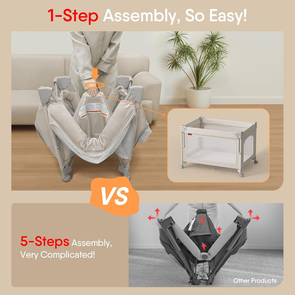 TinyGlow 4-in-1 Baby Bassinet - Portable Crib Sleeper with Mattress & Mosquito Net | Quick Assembly & Easy Carry
