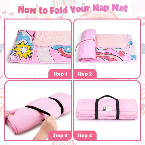 TANOSHII® Toddler Nap Mat with Pillow and Blanket, Portable Kids Sleeping Mats for Daycare, Preschool, 21" x 53", Lightweight and Soft Sleeping Bags for Kids-Galaxy Unicorn