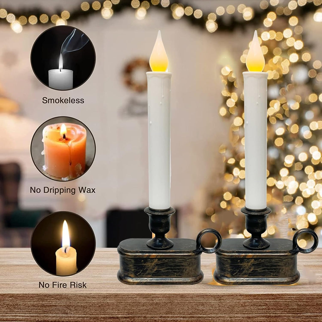 4 Pack LED Flameless Taper Candles by [Brand Name] - Dusk to Dawn Sensor, Battery Operated, Bronze Base for Christmas Home Decor