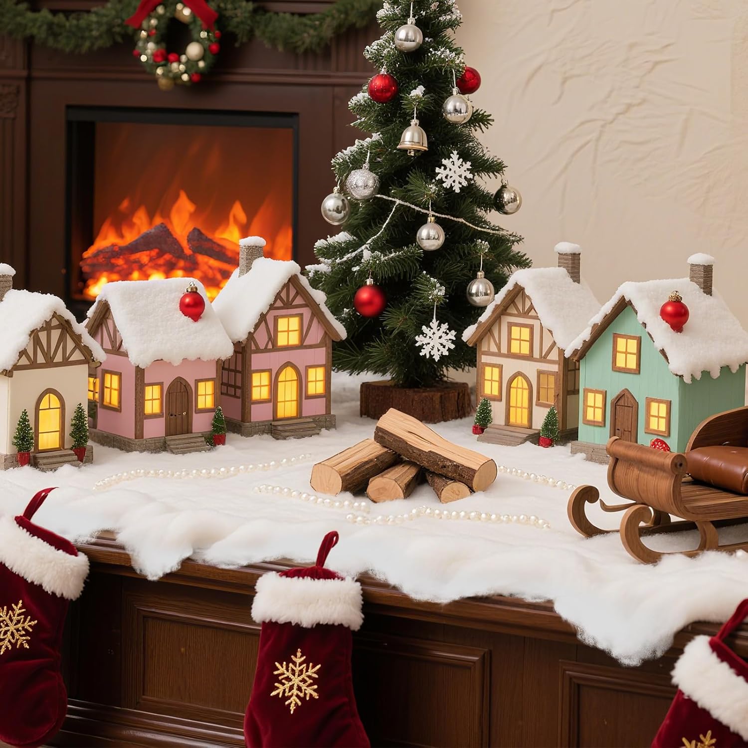5 Pack Christmas Fake Snow Blanket - Thick 3x8 FT Fluffy White Artificial Snow Sheets for Holiday Displays