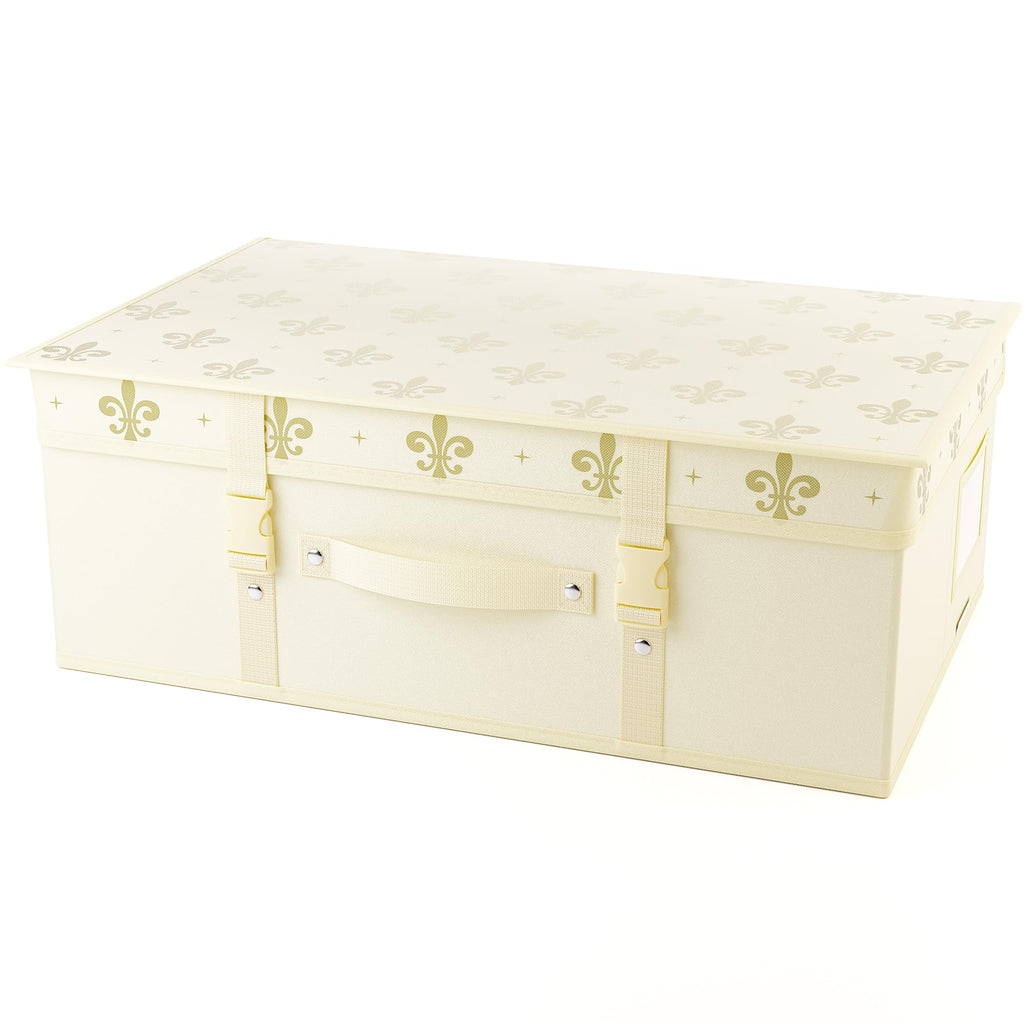 HANGERWORLD Wedding Dress Storage Box with Acid Free Tissue - Medium, Ivory Gold Fleur de Lis Pattern