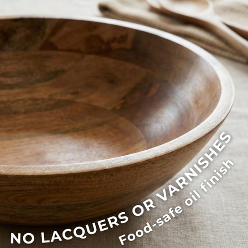 Extra Large Wooden Salad Bowl 15" with Serving Utensils | Oversized Mango Wood Salad Bowl for Big Family Meals | Large Wood Serving Bowl for Salad, Pasta, Popcorn | Handcrafted Wooden Salad Set