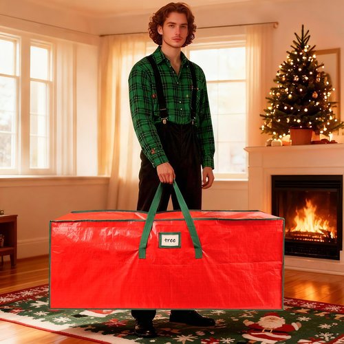 FUCDTEFC 9 Ft Christmas Tree Storage Bag, Large Heavy Duty Artificial Tree Bag with Reinforced Handles and Dual Zippers, Extra Large Waterproof Durable Storage Container for Xmas Trees (Red)