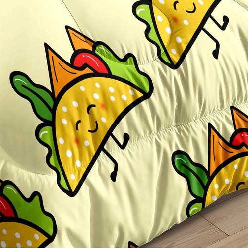 CCoutueChen Kids Sandwich Comforter Set Twin Size, Yellow Food Bedding Set for Cute Cartoon Children Bedroom Decor, 68'' x 86''