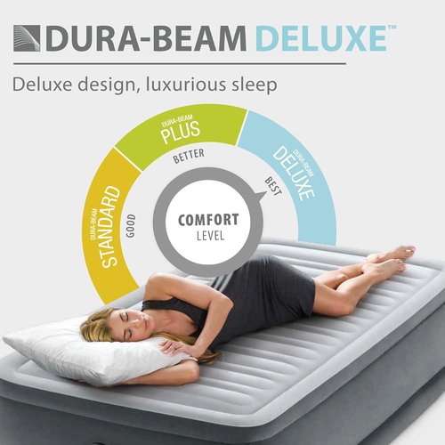 Intex Dura-Beam Deluxe Comfort-Plush Air Mattress - Twin Size with Built-in Electric Pump | 13in Height, 300lb Capacity
