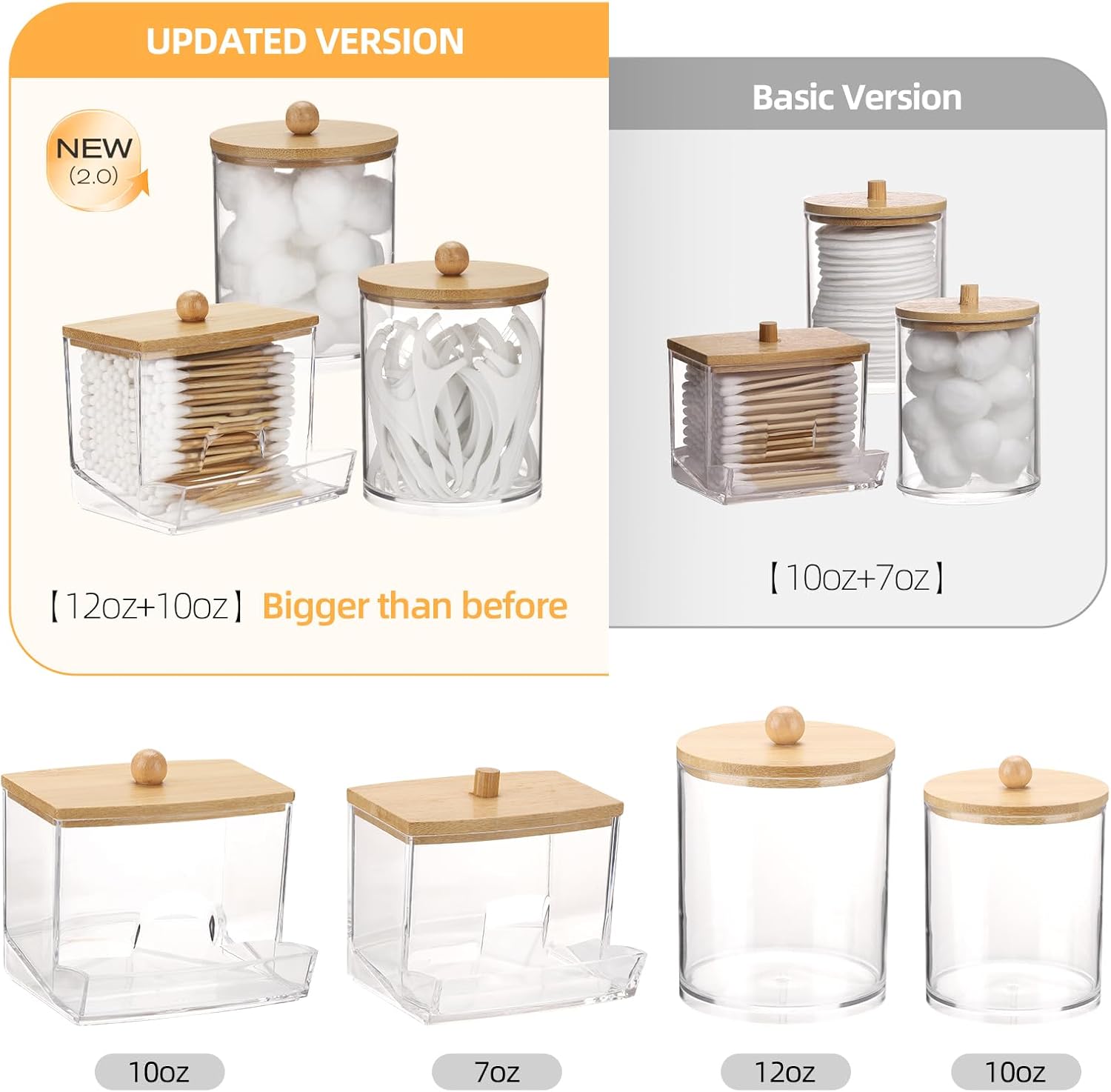 Tbestmax Cotton Swab Dispenser - Stylish Bathroom Organizer with Bamboo Lid | 10/12 oz Apothecary Jar