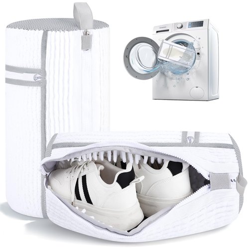 Dntorx 2 PCS Shoe Washing Machine Bag, Reusable L-shaped Zipper Laundry Shoe Bag for Washing Machine with Insoles Mesh Pocket for Washer and Dryer, Shoe Cleaning Bags for Sneaker Tennis Shoes