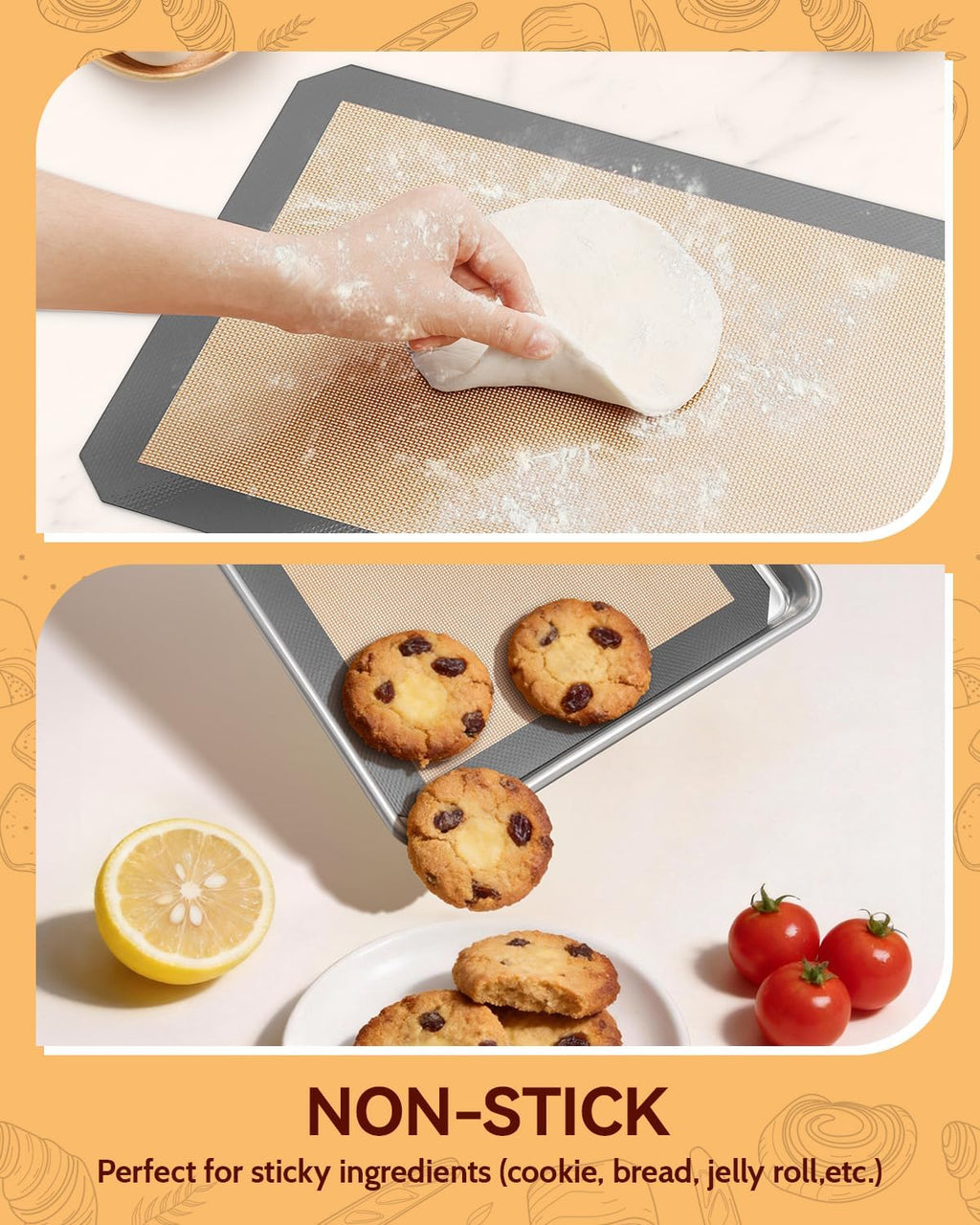 Sopito Silicone Baking Mat - Non-Stick, Food Safe, Reusable 5-Piece Set for Half & Quarter Trays | Grey